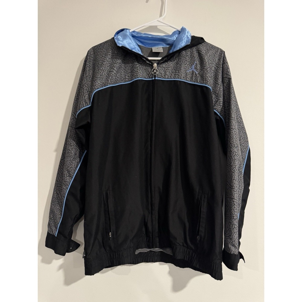 Jordan XL Boy's Full Zip Jacket Hooded Elephant‎ Print Black Blue Retro